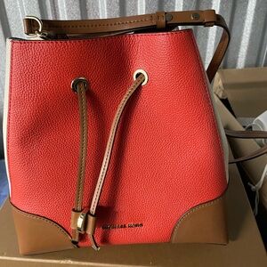 Michael Kors Red and Tan Leather Shoulder Bag
